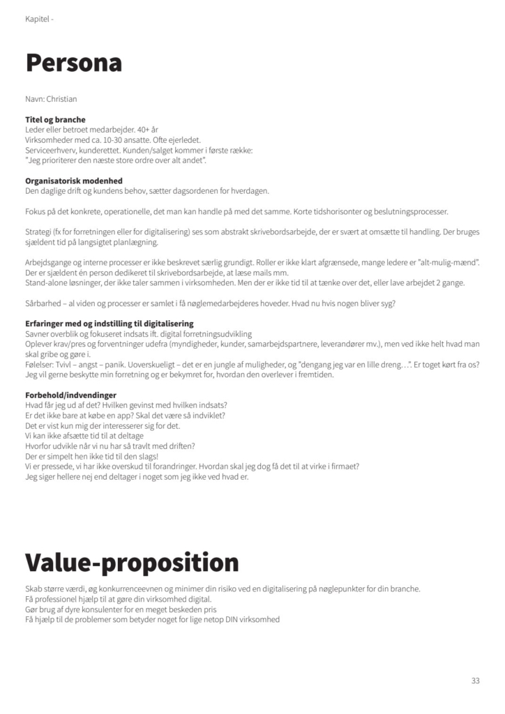 Persona for en travl ejerleder samt projektets value proposition