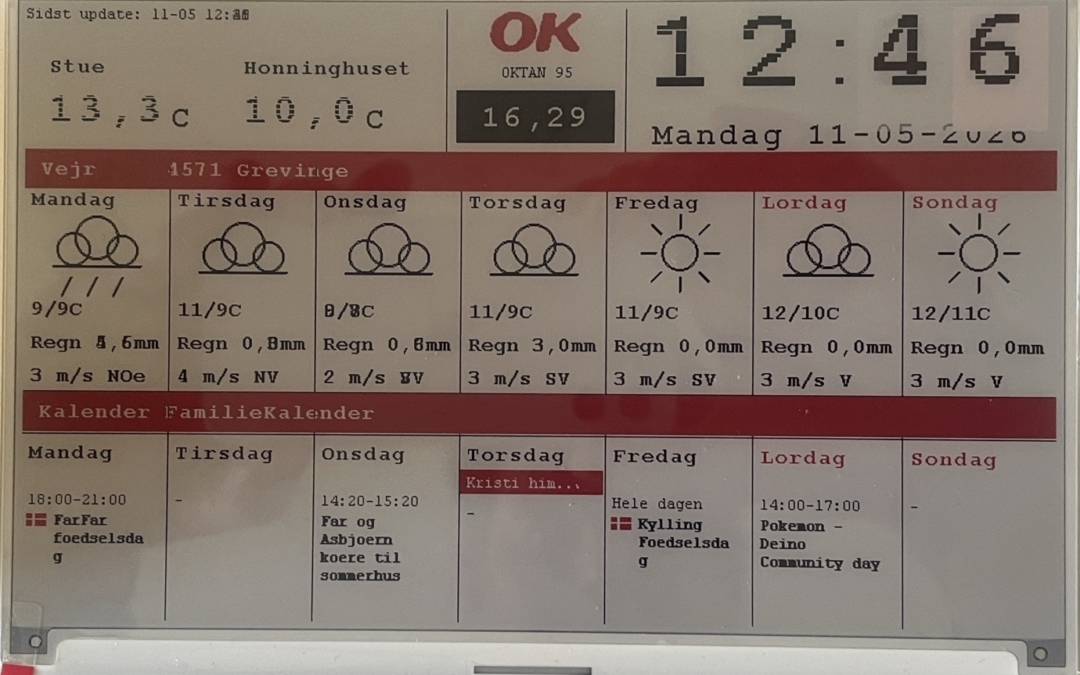 En familie kalender skærm med epaper75