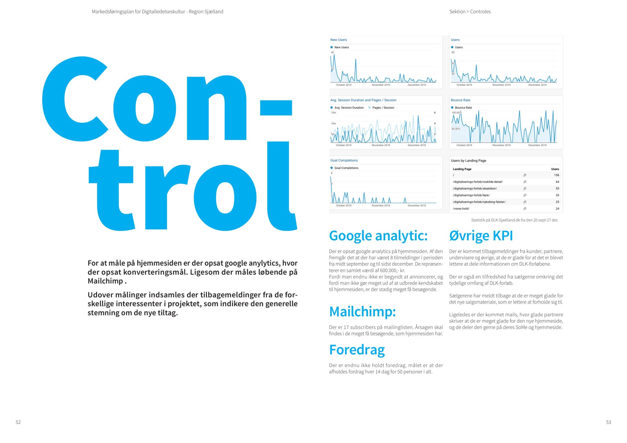 Google Analytics-grafer, konverteringsmål og KPI for DLK-Sjællands hjemmeside